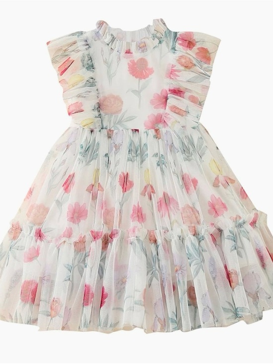 Other - Girls Floral Print Mesh Tulle Princess Dress *Size 4 Wedding Flower Girl Party